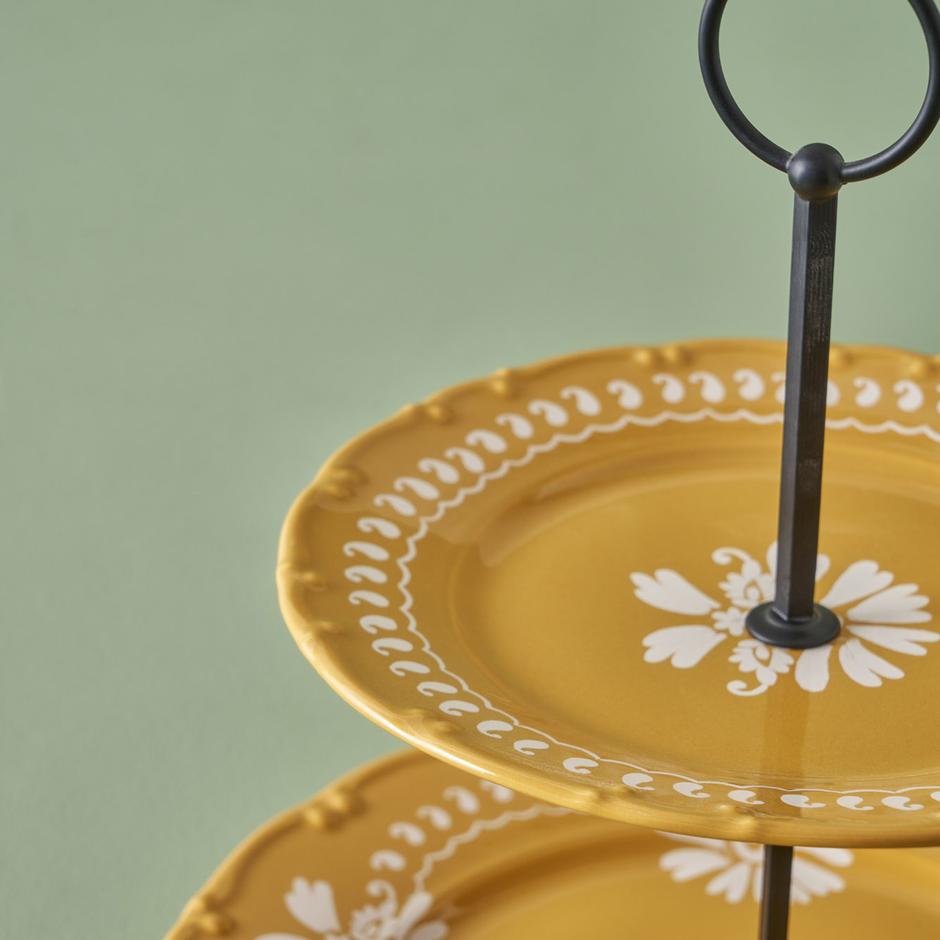 Indian Porselen Pastel 2 Katlı Kurabiyelik Hardal