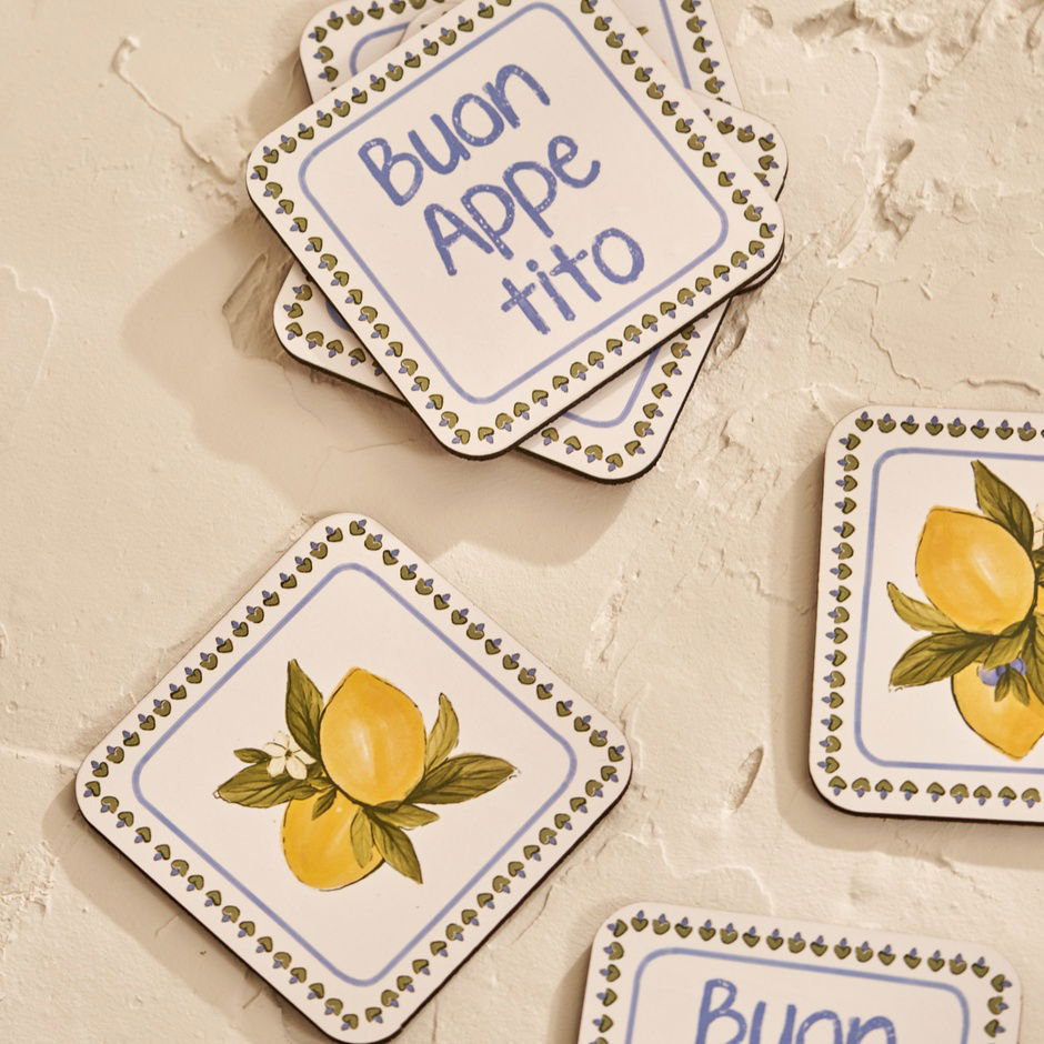 Lemoncello onderzetters (6 stuks, 10x10 cm)