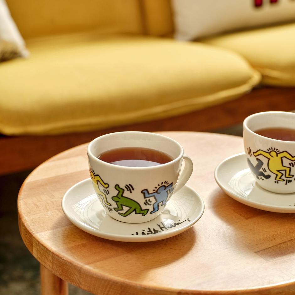 Keith Haring gekleurde porseleinen theekopjesset van 2 (220 cc)