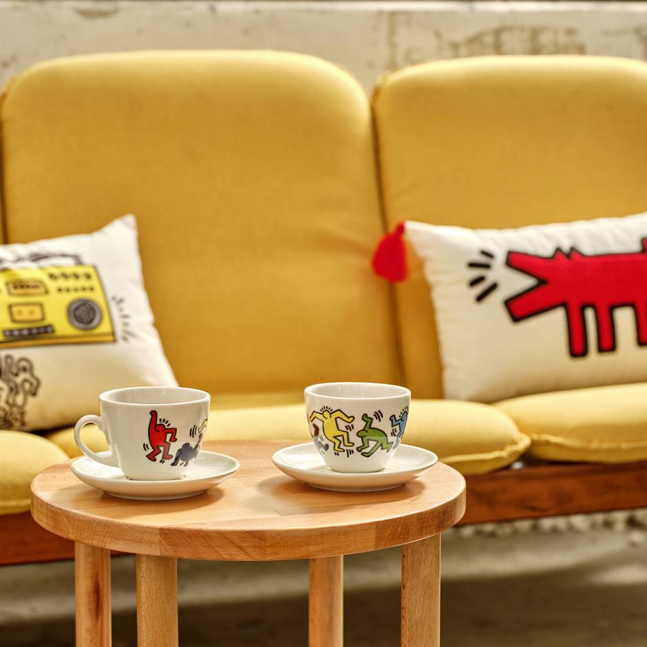 Keith Haring gekleurde porseleinen theekopjesset van 2 (220 cc)