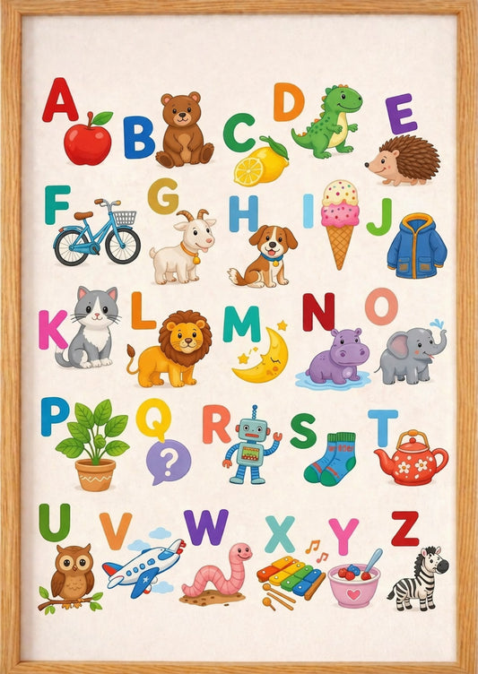 Alfabet en.getallen gekleurde poster A3 (29,7 × 42 cm)
