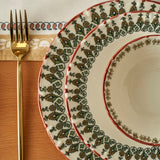 Indiaas porseleinen servies voor 6 personen, 24-delig, bordeauxrood