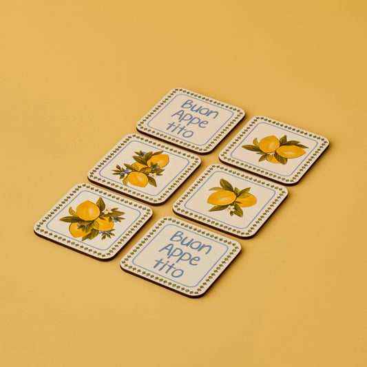 Lemoncello onderzetters (6 stuks, 10x10 cm)