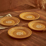 Set van 4 Indiase porseleinen taartborden, mosterdgeel (21 cm)