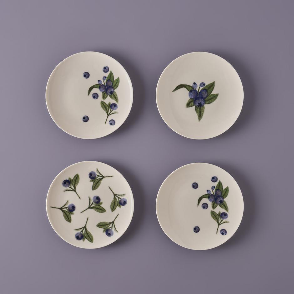 Set van 4 porseleinen taartborden in de kleur bosbes, paars (19 cm)