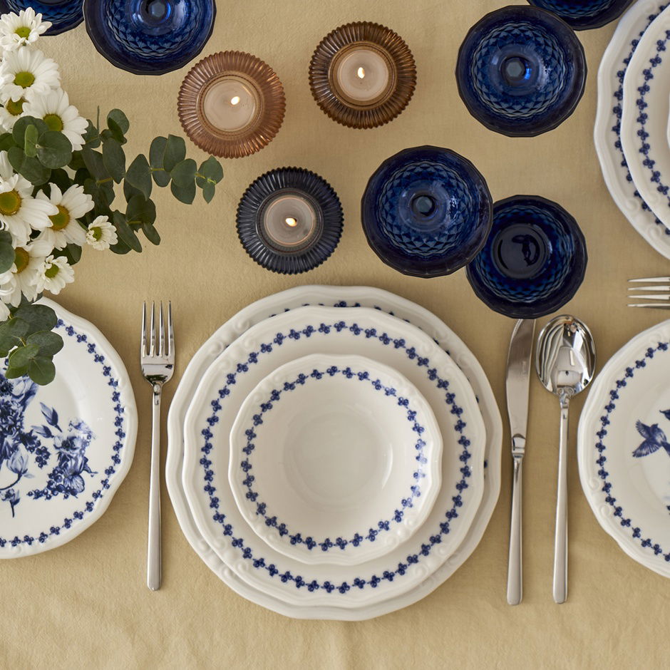 Vanessa Porseleinen 24-delige serviesset voor 6 personen, blauw