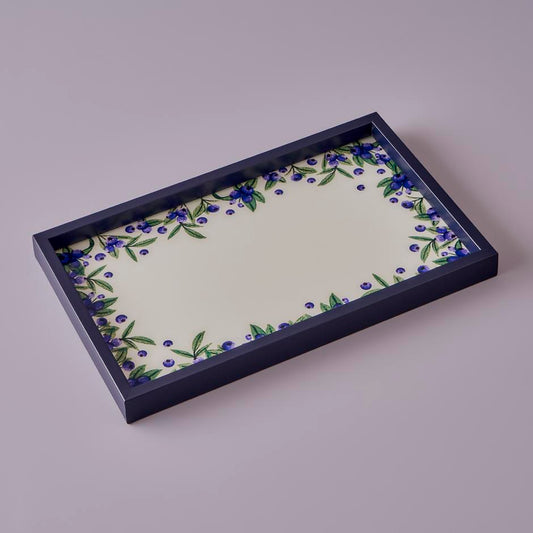 Blauwe bessen glazen schaal paars (37x22 cm)