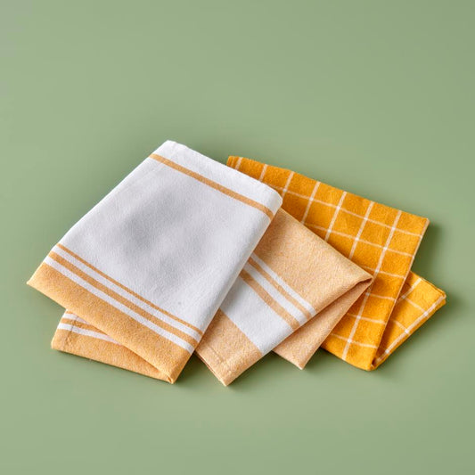 Juno theedoeken, 3-pack, mosterdgeel (45x65 cm)