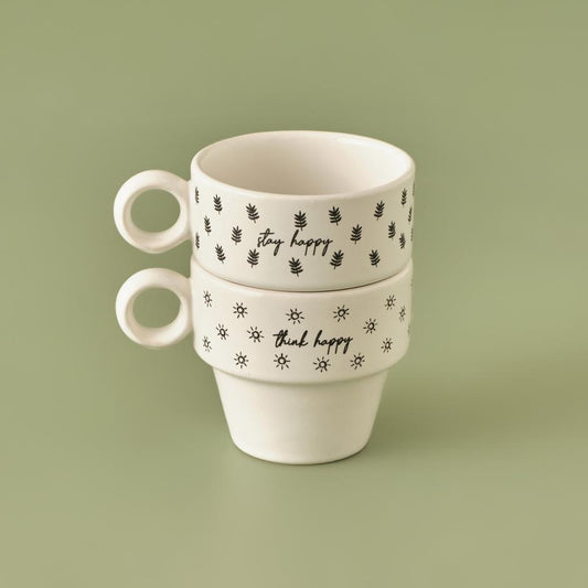 Eenvoudige keramische espressokopjesset van 2 stuks (105 cc)