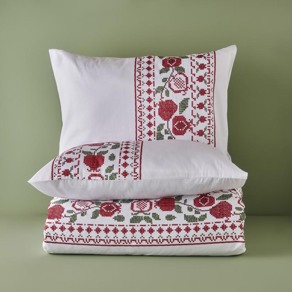 100% katoenen satijnen Jolly New Year tweepersoons dekbedovertrekset rood (200x220 cm)