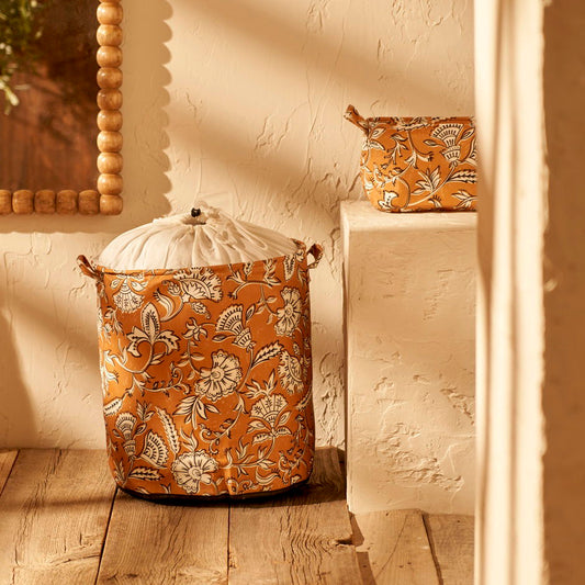 Wasmand met trekkoord in de vorm van een Indiase mond, mosterdgeel (36x40 cm) - Organizer cadeau