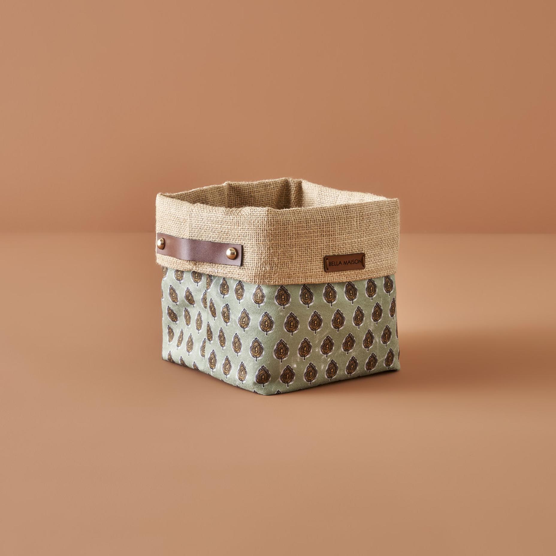 Green Storage Basket for Home Use – Front View of Indian Organizer 8.6x7 inch