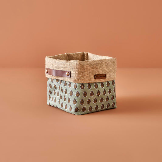 Green Storage Basket for Home Use – Front View of Indian Organizer 8.6x7 inch