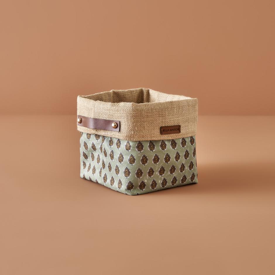 Close-up of Durable Plastic Green Storage Basket with Handles