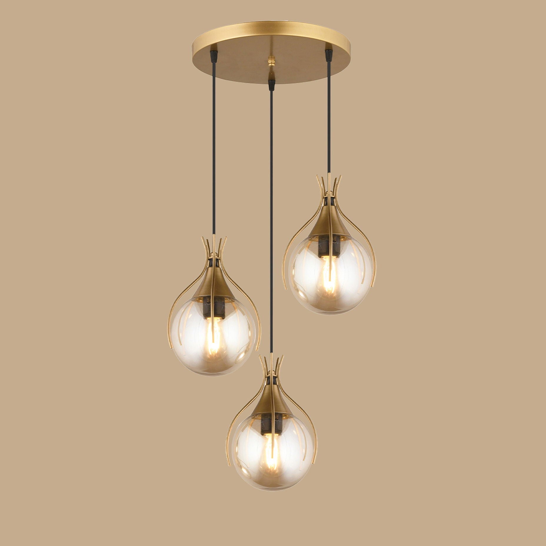 James antieke drievoudige honingglazen kroonluchter (30x85 cm)