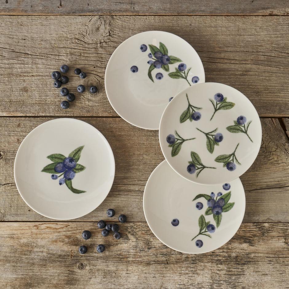 Set van 4 porseleinen taartborden in de kleur bosbes, paars (19 cm)