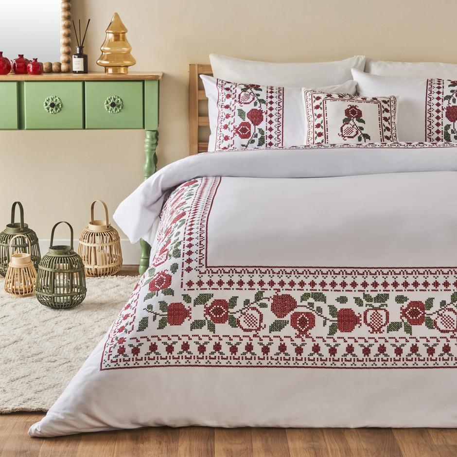 100% katoenen satijnen Jolly New Year tweepersoons dekbedovertrekset rood (200x220 cm)