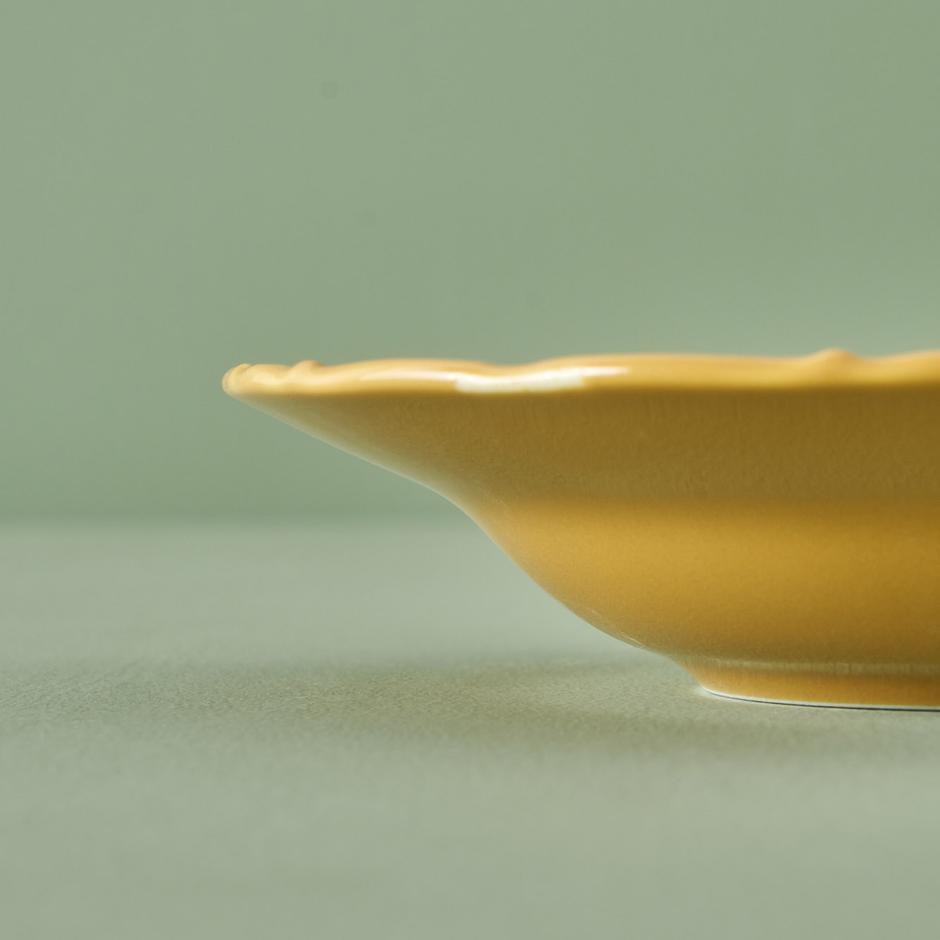 Set van 4 Indiase porseleinen taartborden, mosterdgeel (21 cm)