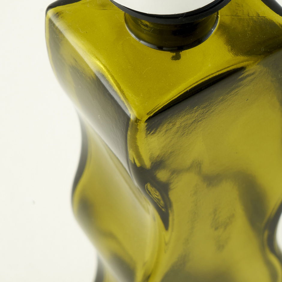 Golvende 2-delige olie- en azijnflessenset ambergroen (250 cc)