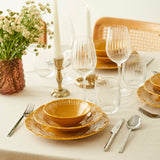 Indiaas porseleinen serviesset van 12 stuks voor 4 personen, mosterdgeel