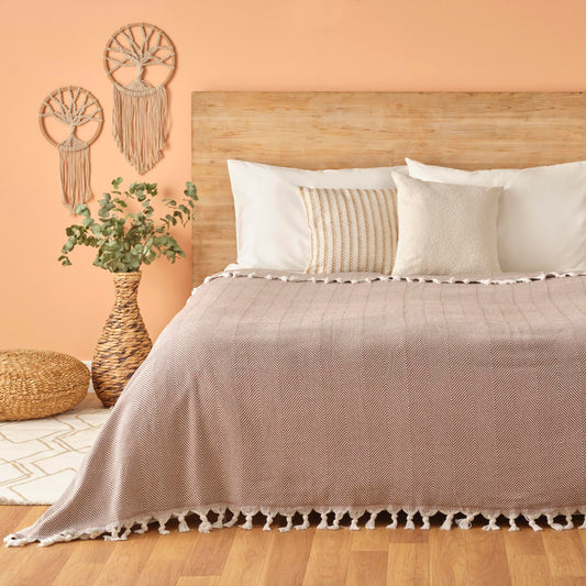 100% katoenen Nina tweepersoonsbedsprei bruin (200x230 cm)