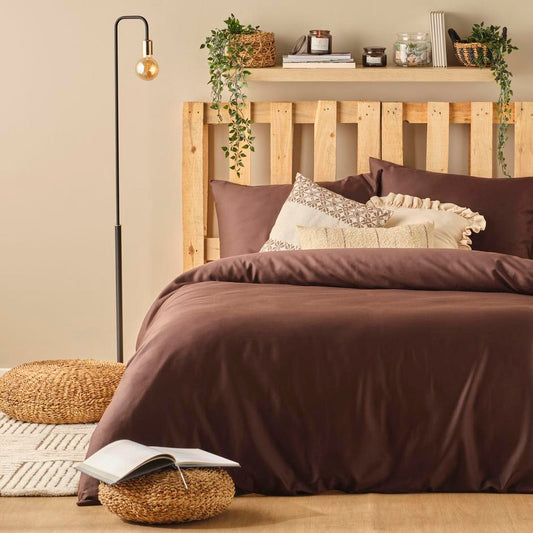 Supreme 100% Katoen Satijn King Size Dekbedovertrek Set Bruin (240x220 cm)