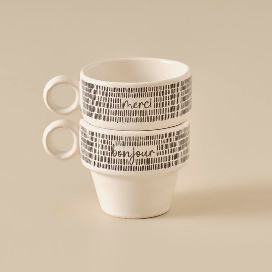 Merci Espresso Glazen Keramische Koffiekopjes Set van 2 Zwart (105 cc)