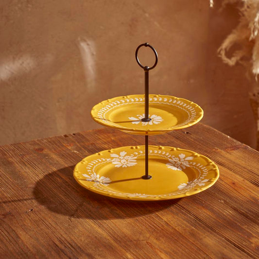 Indian Porselen Pastel 2 Katlı Kurabiyelik Hardal