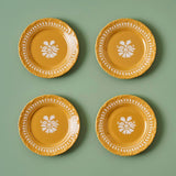 Set van 4 Indiase porseleinen taartborden, mosterdgeel (21 cm)