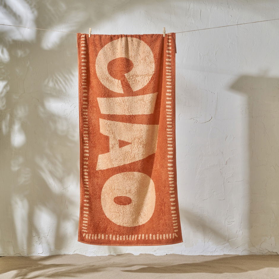 %100 Pamuk Ciao Plaj Havlusu Kiremit (90x150 cm) - 100% Cotton Beach Towel Terracotta