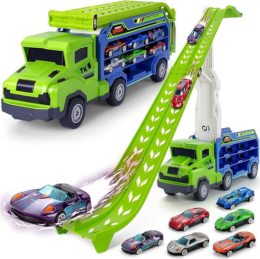 Racebaan Auto Speelgoed voor Kinderen – Wrijvingsauto’s op Glijbaan – Duurzame Plastic Schuifbaan Set