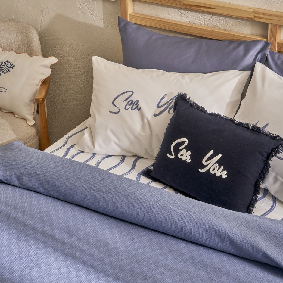 Marineblauw dekbedovertrekset van 100% katoen, tweepersoons (200x220 cm)