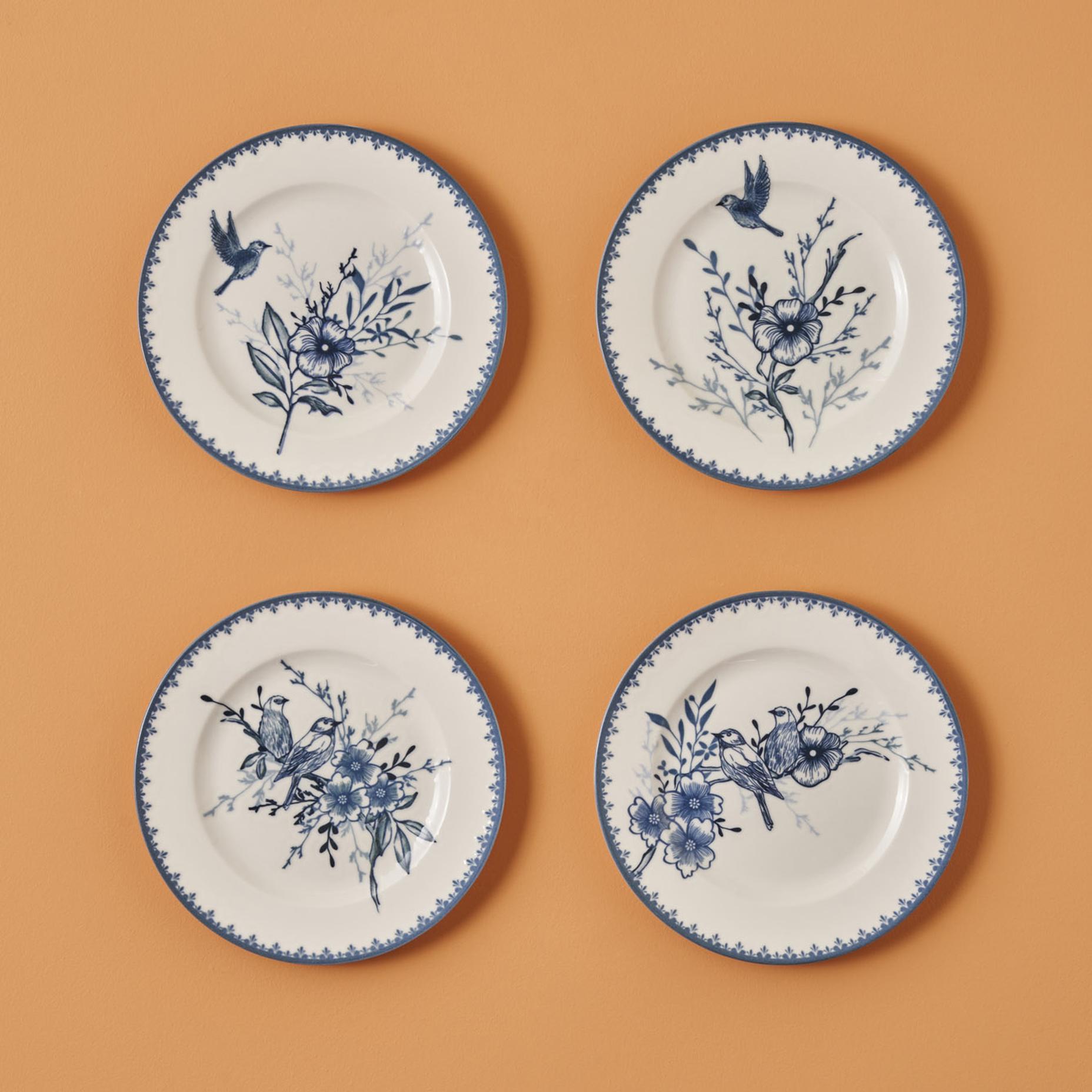 Bleu Blanc Porseleinen Taartbordje met 4 Stuks, Blauw (21 cm)