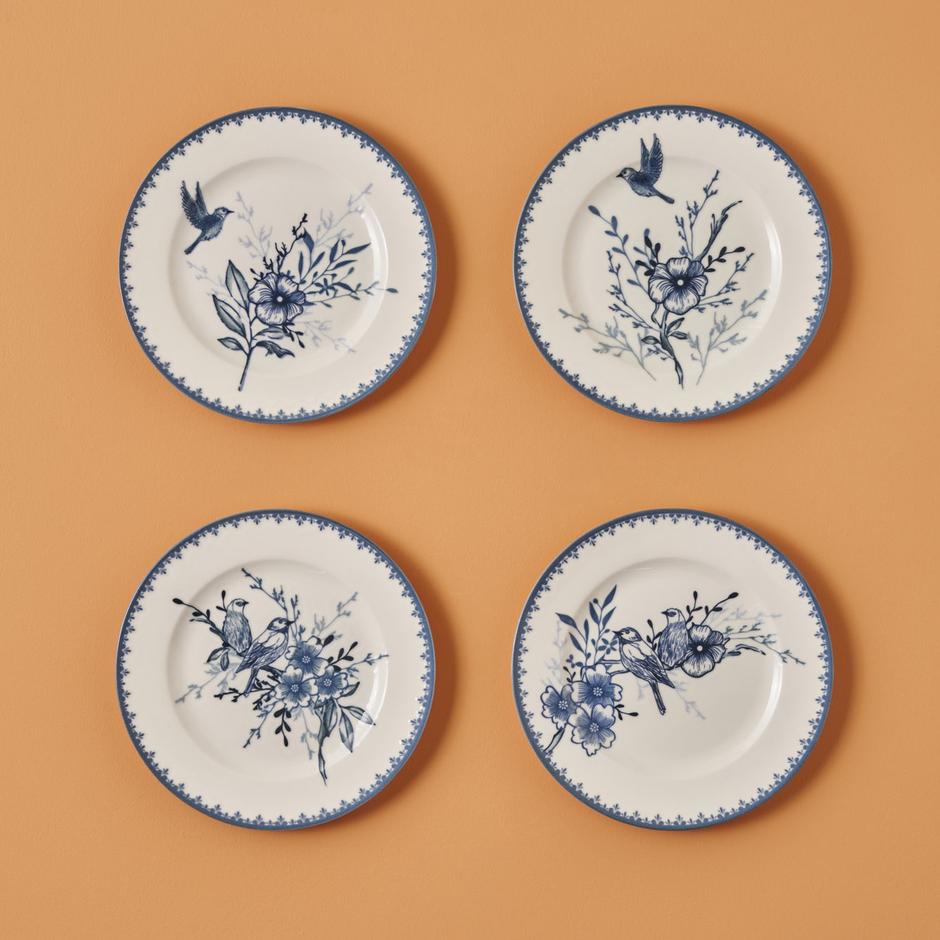 Bleu Blanc Porseleinen Taartbordje met 4 Stuks, Blauw (21 cm)