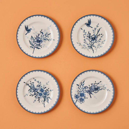 Bleu Blanc Porseleinen Taartbordje met 4 Stuks, Blauw (21 cm)