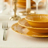 Indiaas porseleinen serviesset van 12 stuks voor 4 personen, mosterdgeel