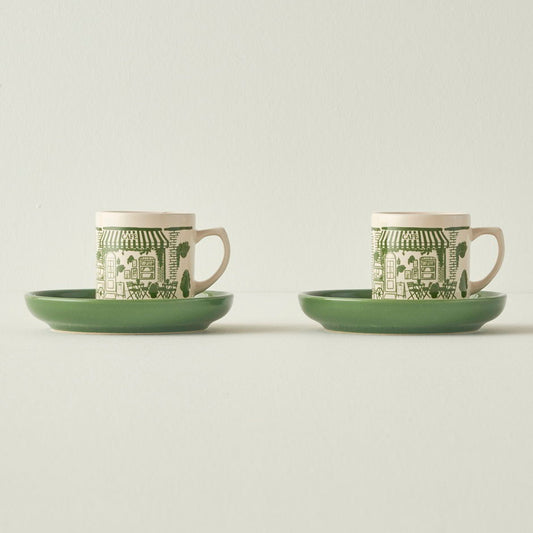 Scene keramische 2-delige koffiekopjesset groen (105 cc)