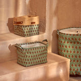 Close-up of Durable Plastic Green Storage Basket with Handles