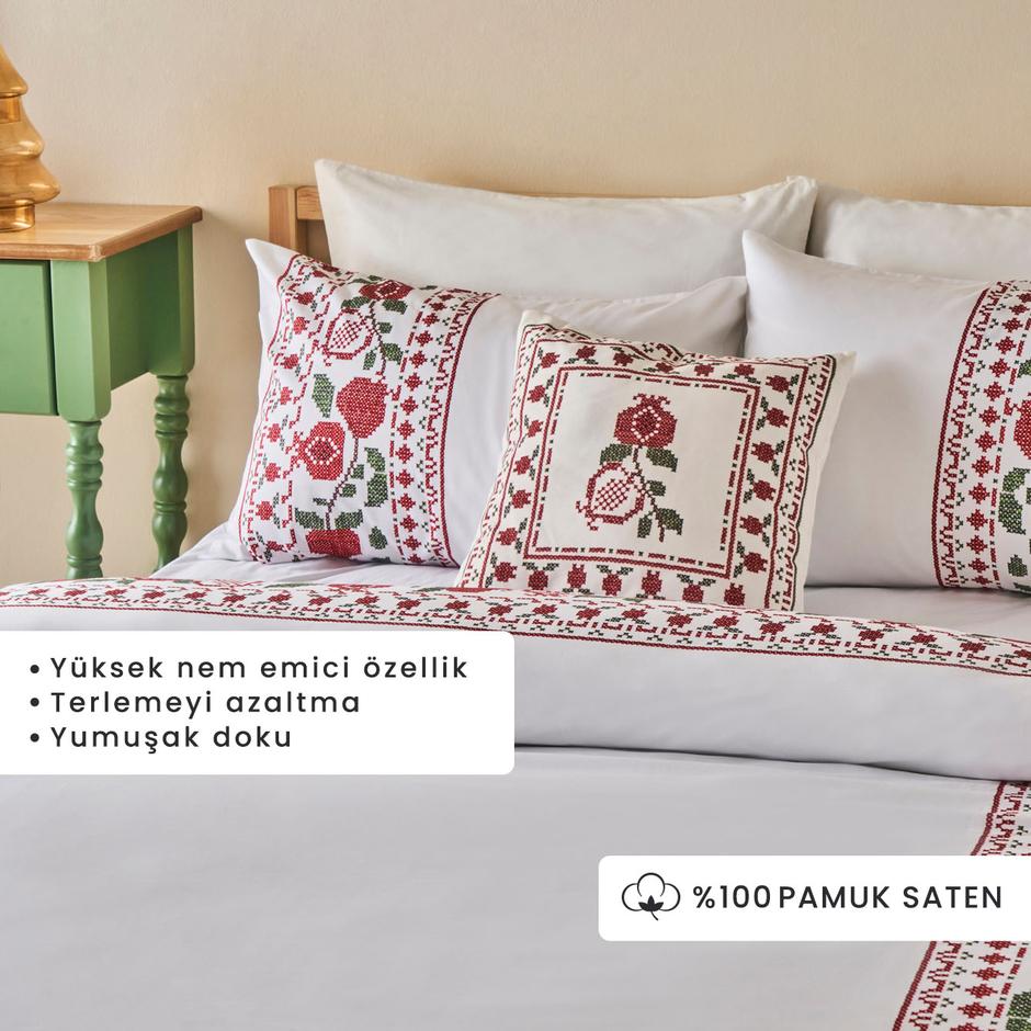 100% katoenen satijnen Jolly New Year tweepersoons dekbedovertrekset rood (200x220 cm)