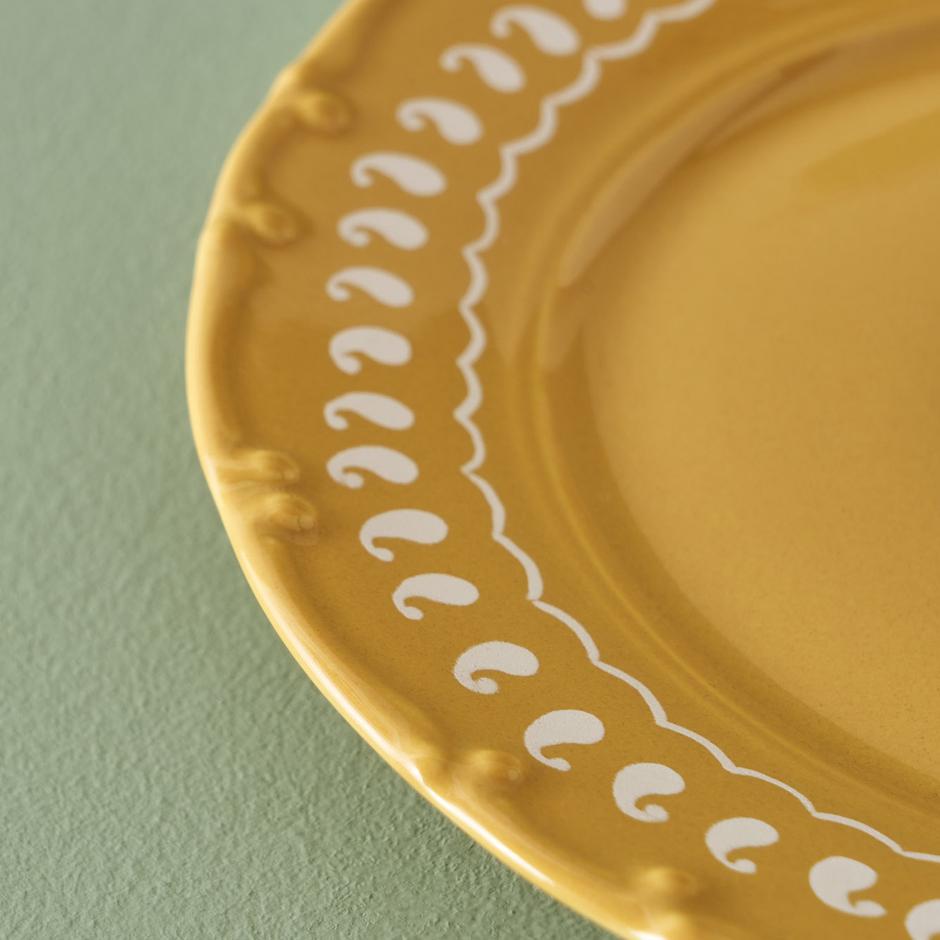 Set van 4 Indiase porseleinen taartborden, mosterdgeel (21 cm)