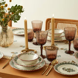 Indiaas porseleinen servies voor 6 personen, 24-delig, bordeauxrood