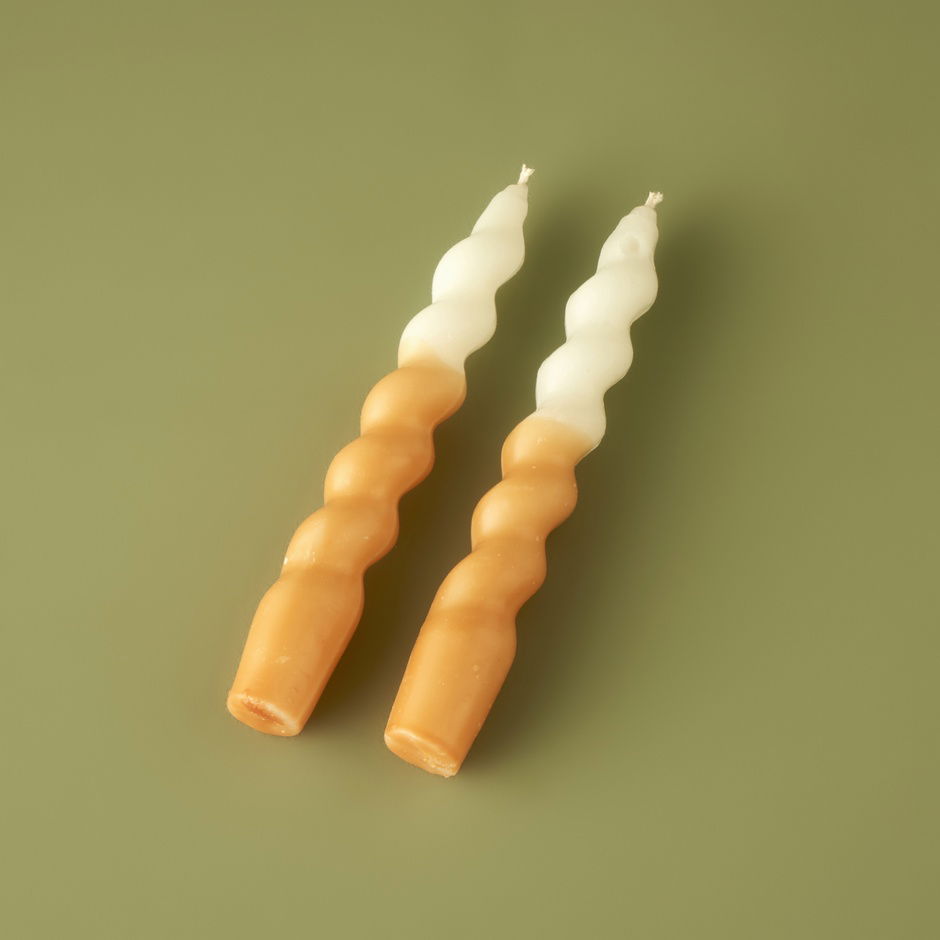 Hill Half Painted Twisted Candlestick Kaarsenset van 2 Mosterd (18x2 cm)