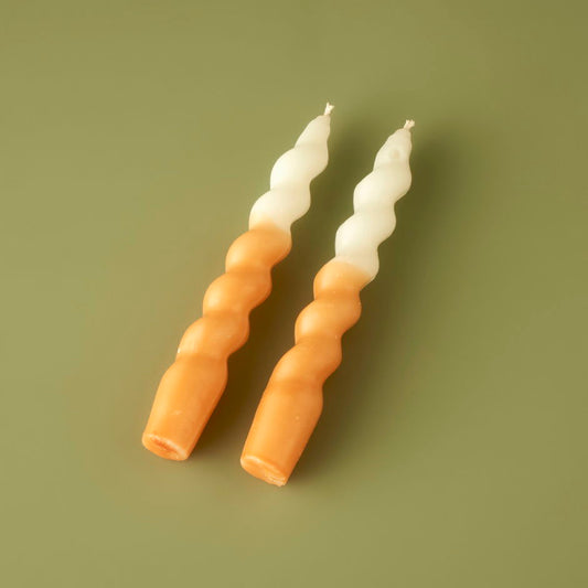 Hill Half Painted Twisted Candlestick Kaarsenset van 2 Mosterd (18x2 cm)