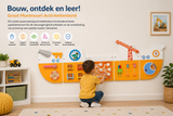 Montessori Bouwvoertuig Busy Board – Groot Houten Activiteitenbord voor Baby & Peuter