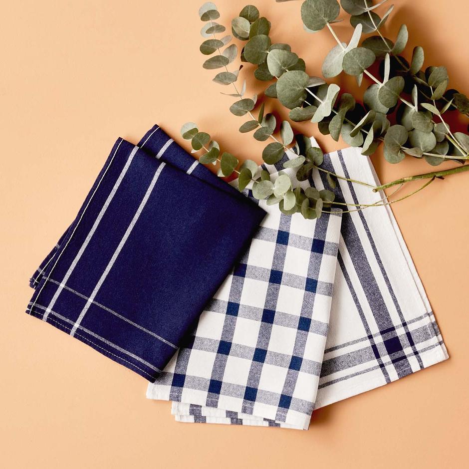 Set van 3 Liberty droogdoeken van 100% katoen, marineblauw (45x65 cm)