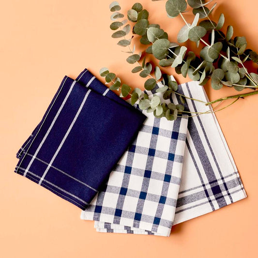 Set van 3 Liberty droogdoeken van 100% katoen, marineblauw (45x65 cm)