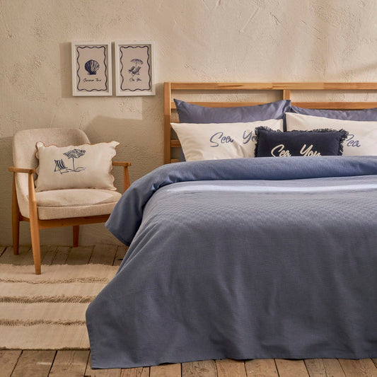 Marineblauw dekbedovertrekset van 100% katoen, tweepersoons (200x220 cm)