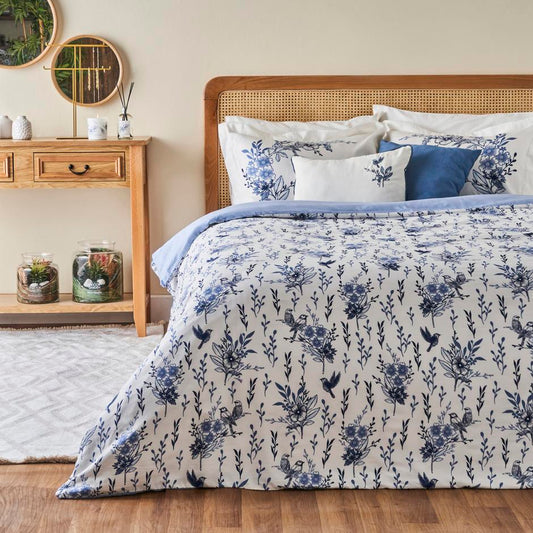 100% katoen satijn Bleu Blanc Kingsize dekbedovertrekset Blauw (240x220 cm)