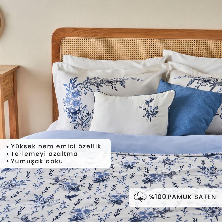 100% katoen satijn Bleu Blanc Kingsize dekbedovertrekset Blauw (240x220 cm)