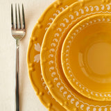 Indiaas porseleinen serviesset van 12 stuks voor 4 personen, mosterdgeel